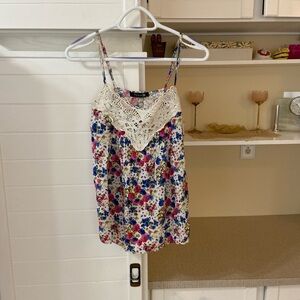 Crochet + Floral Babydoll Tank Top